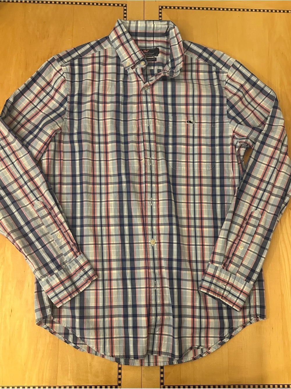 Vineyard Vines Men's Navy, White & Red Plaid Button-Down Shirt